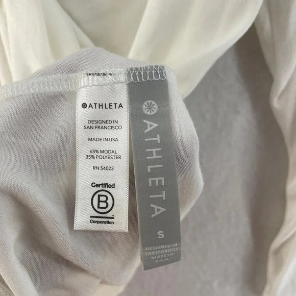 Athleta Shirt Women's Sz S Ivory Long Sleeve Twist Front Pullover V-neck Knotted - Picture 11 of 12